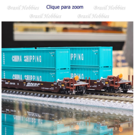 Escala N – Conjunto de 5 Vagões Kato Gunderson MAXI-I Double Stack Car BNSF c/ 10 Containers China Shipping de 40′- KAT-1066211